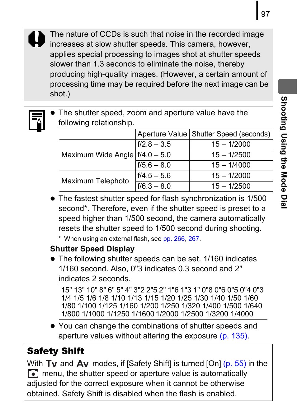 P. 97, Safety shift | Canon PowerShot G10 User Manual | Page 99 / 306