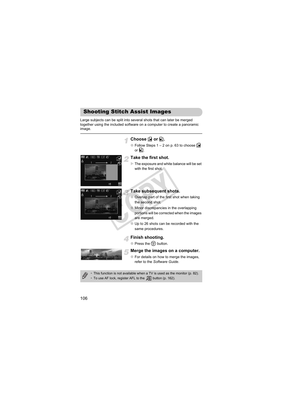 Shooting stitch assist images, Cop y | Canon PowerShot SX30 IS User Manual | Page 106 / 196