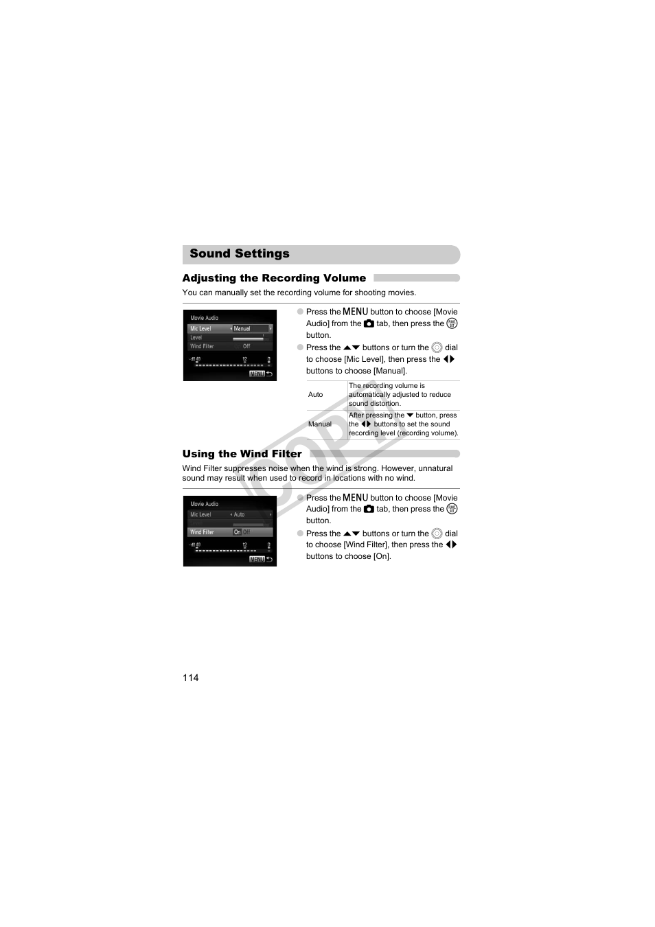 Sound settings, Cop y | Canon PowerShot SX30 IS User Manual | Page 114 / 196