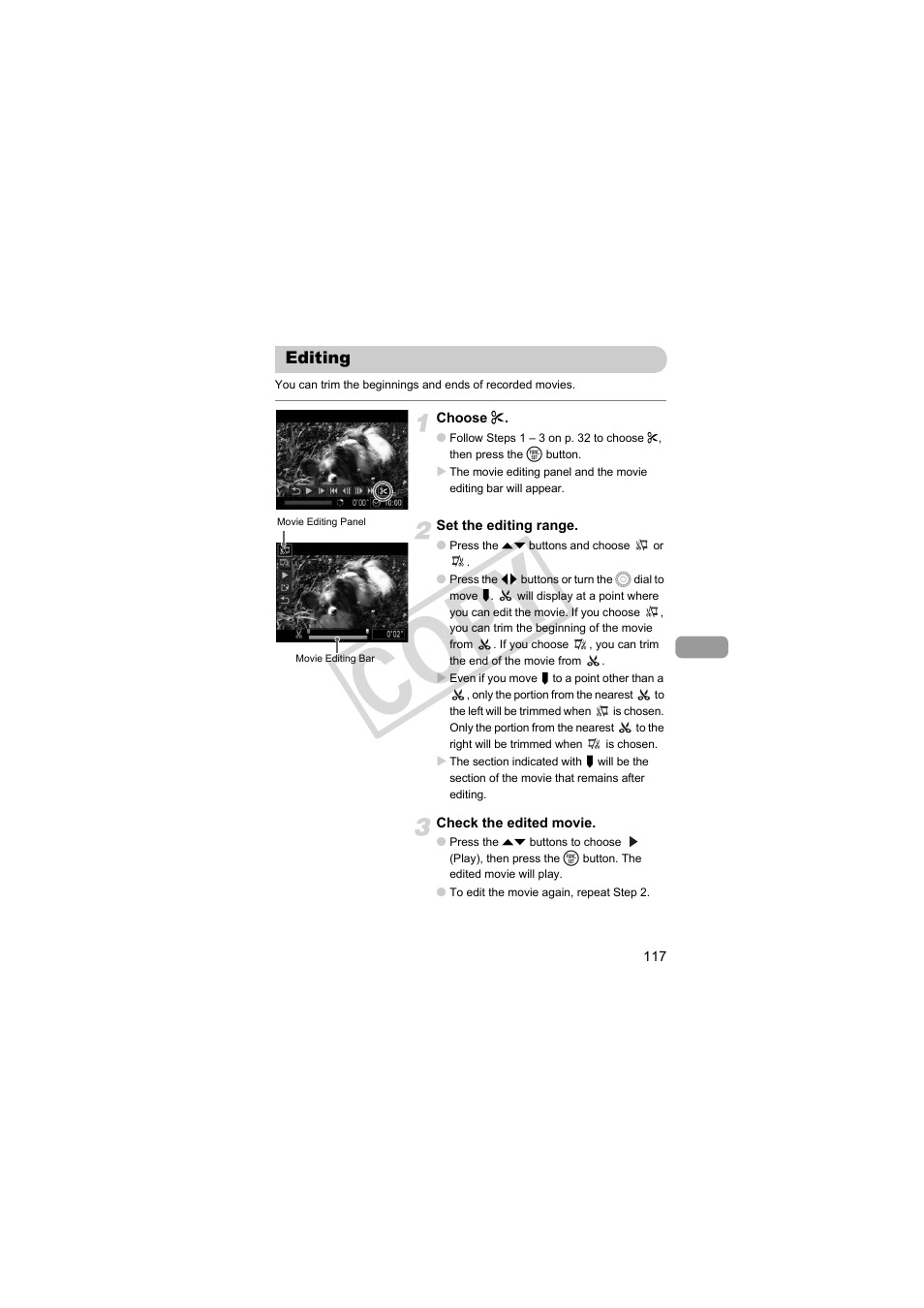 Editing, Cop y | Canon PowerShot SX30 IS User Manual | Page 117 / 196
