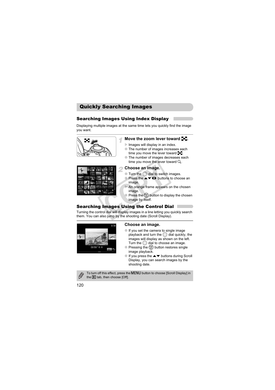 Quickly searching images, Quickly searching images (p. 120), Cop y | Canon PowerShot SX30 IS User Manual | Page 120 / 196