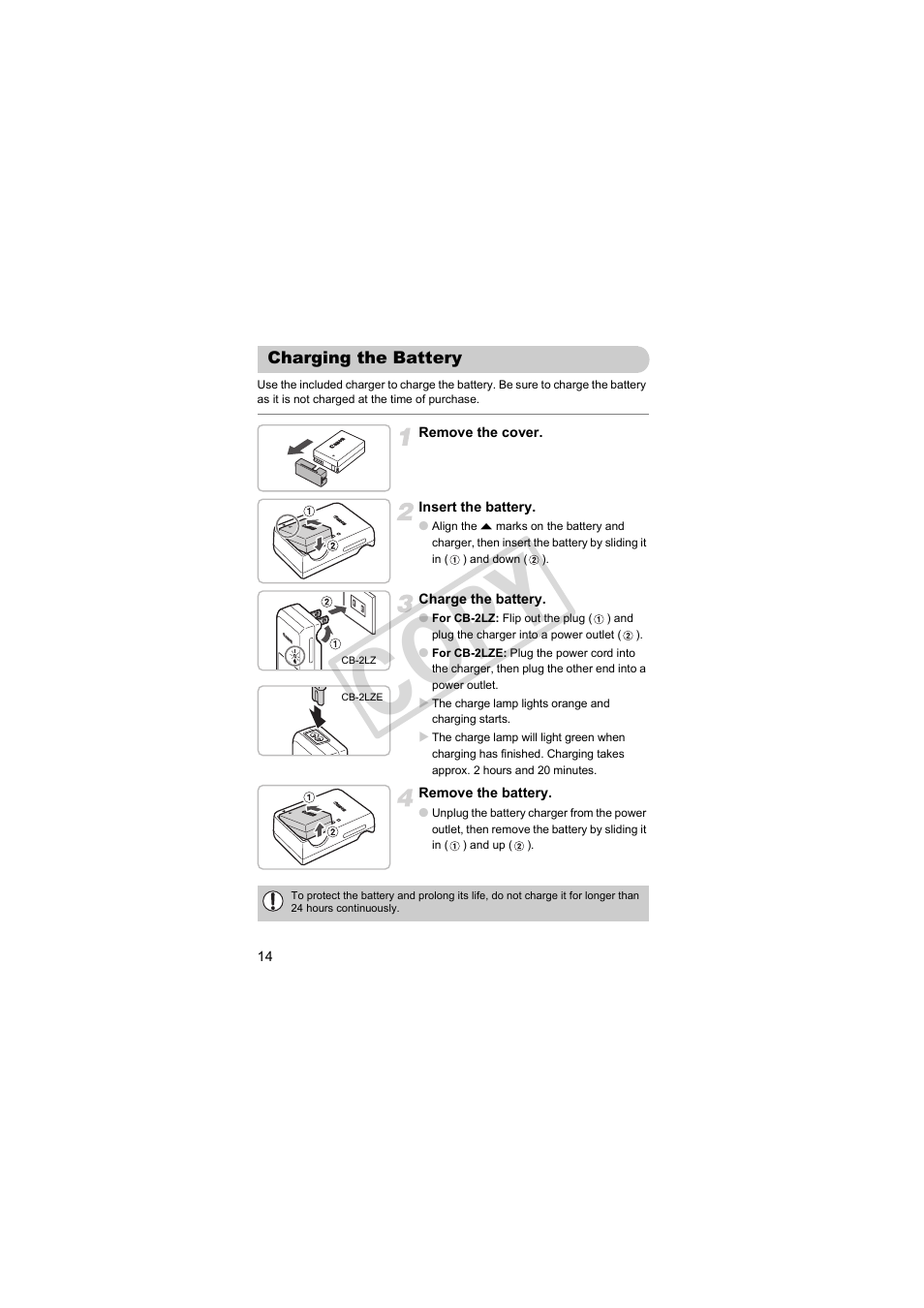 Charging the battery, Cop y | Canon PowerShot SX30 IS User Manual | Page 14 / 196