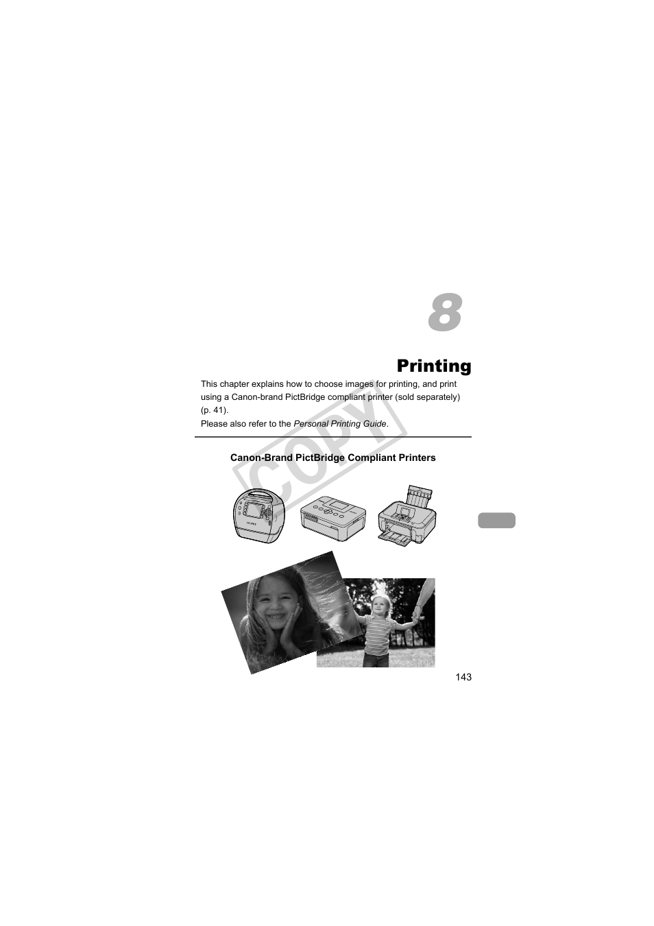 Printing, Cop y | Canon PowerShot SX30 IS User Manual | Page 143 / 196