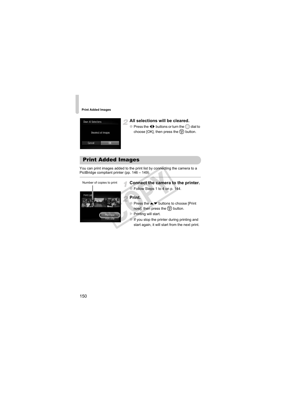 Print added images, Cop y | Canon PowerShot SX30 IS User Manual | Page 150 / 196