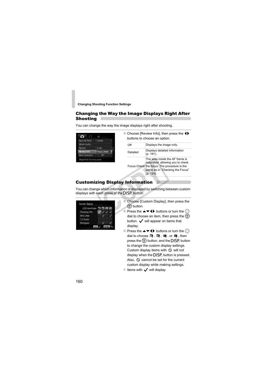 Customizing display information (p. 160), Cop y | Canon PowerShot SX30 IS User Manual | Page 160 / 196