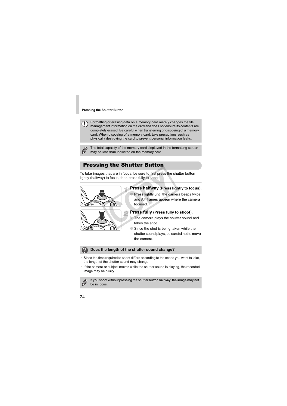 Pressing the shutter button, Cop y | Canon PowerShot SX30 IS User Manual | Page 24 / 196
