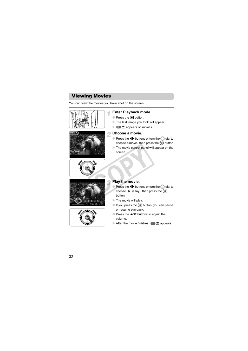 Viewing movies, Cop y | Canon PowerShot SX30 IS User Manual | Page 32 / 196