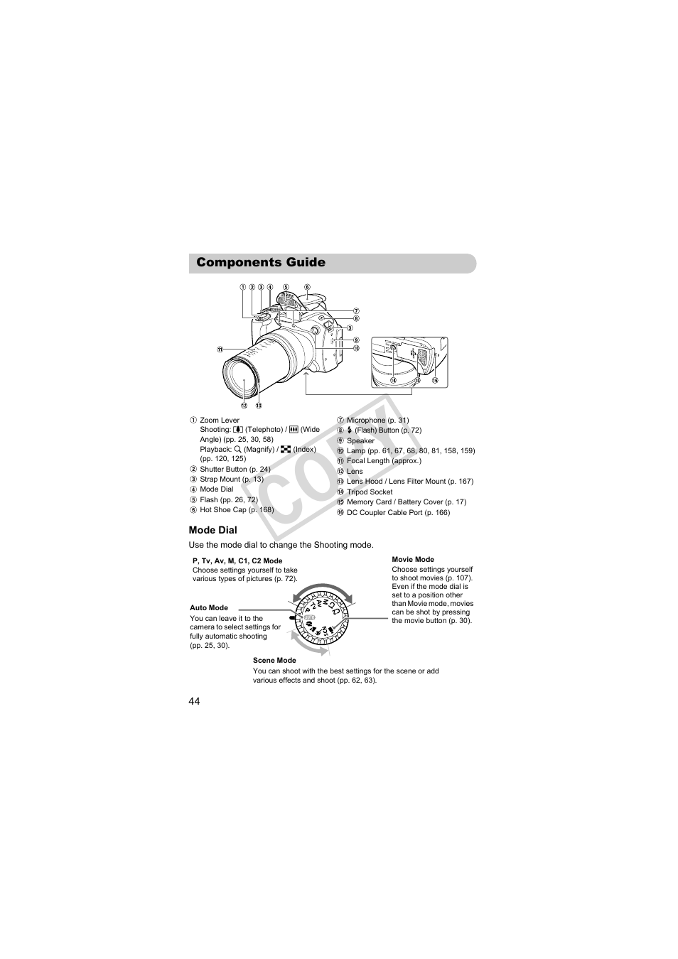 Components guide, Cop y | Canon PowerShot SX30 IS User Manual | Page 44 / 196