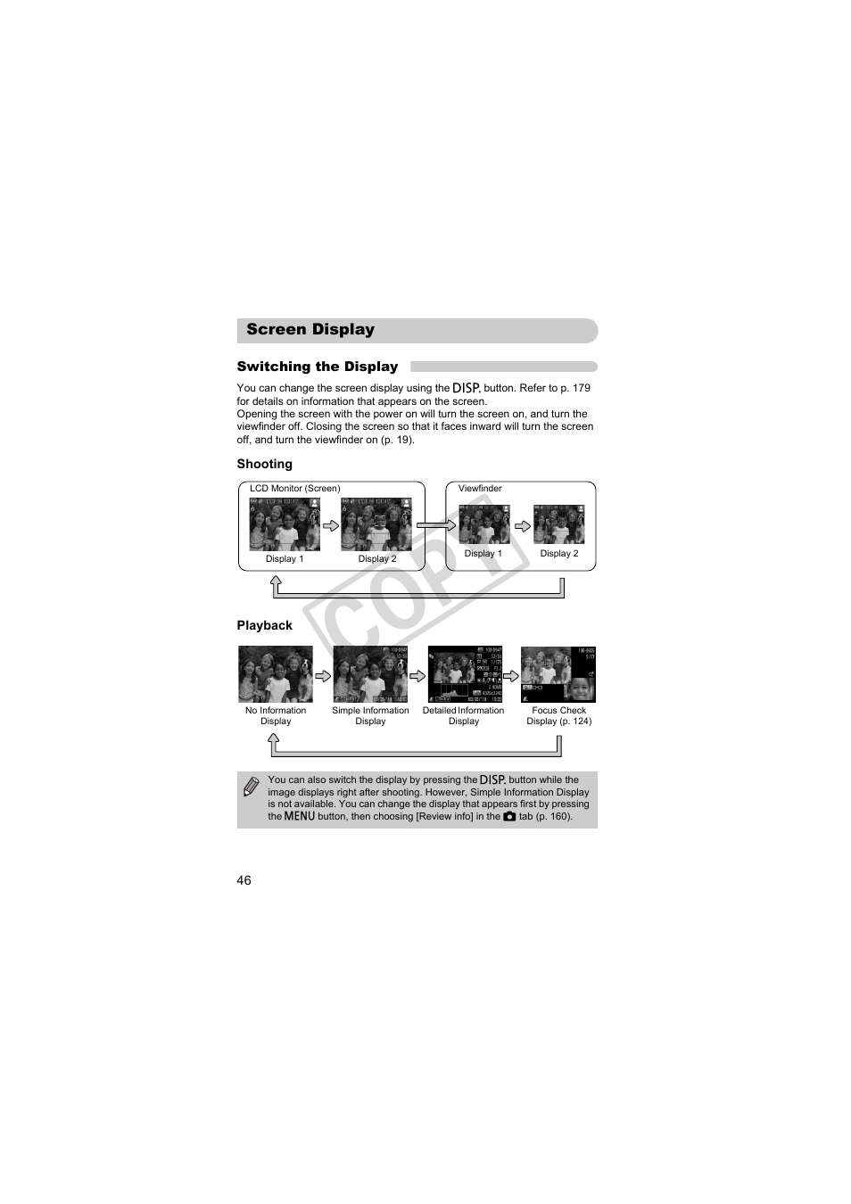 Screen display, Cop y | Canon PowerShot SX30 IS User Manual | Page 46 / 196