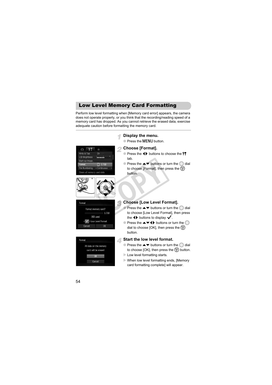 Low level memory card formatting, Cop y | Canon PowerShot SX30 IS User Manual | Page 54 / 196