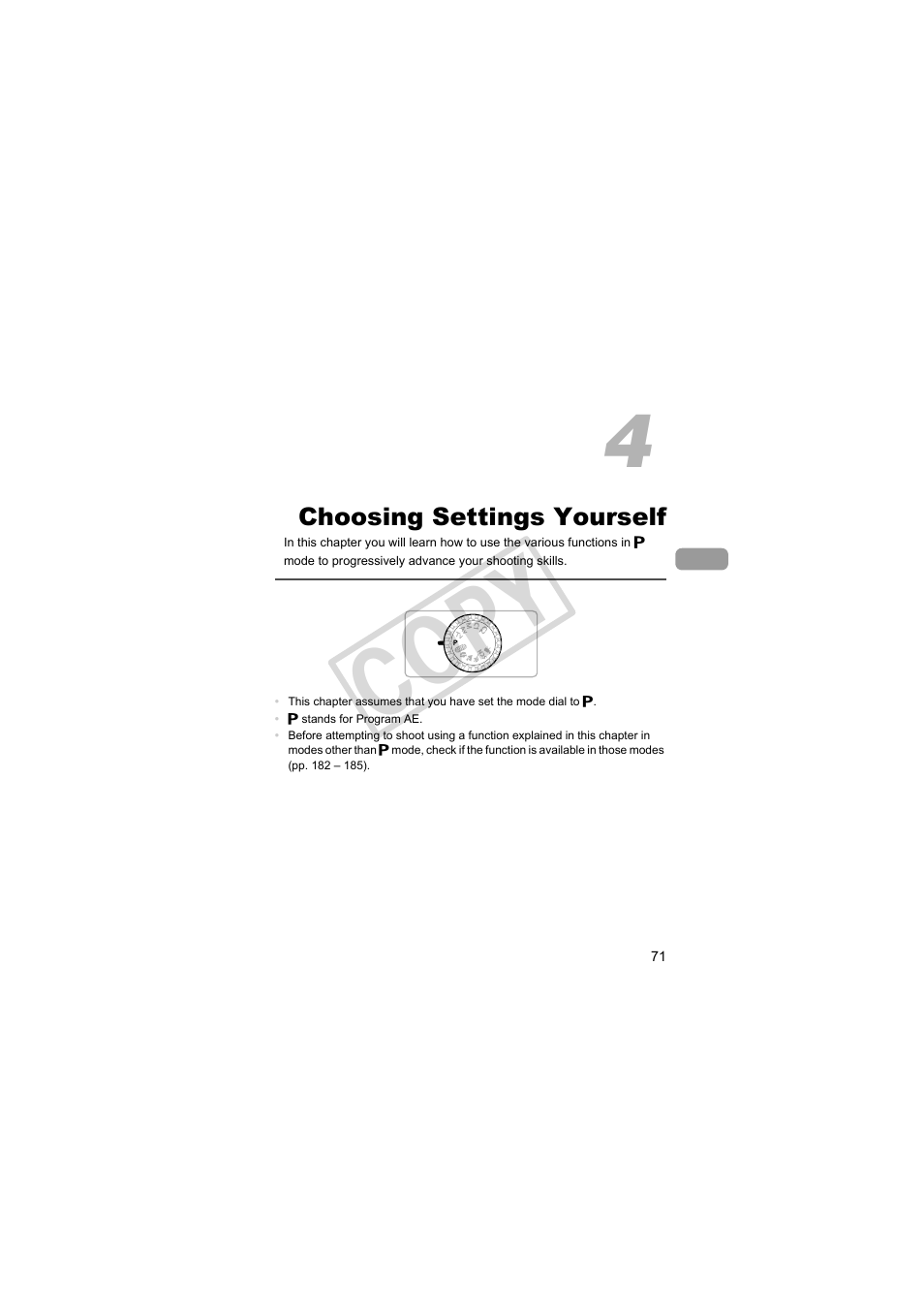 Choosing settings, Yourself, Cop y | Canon PowerShot SX30 IS User Manual | Page 71 / 196