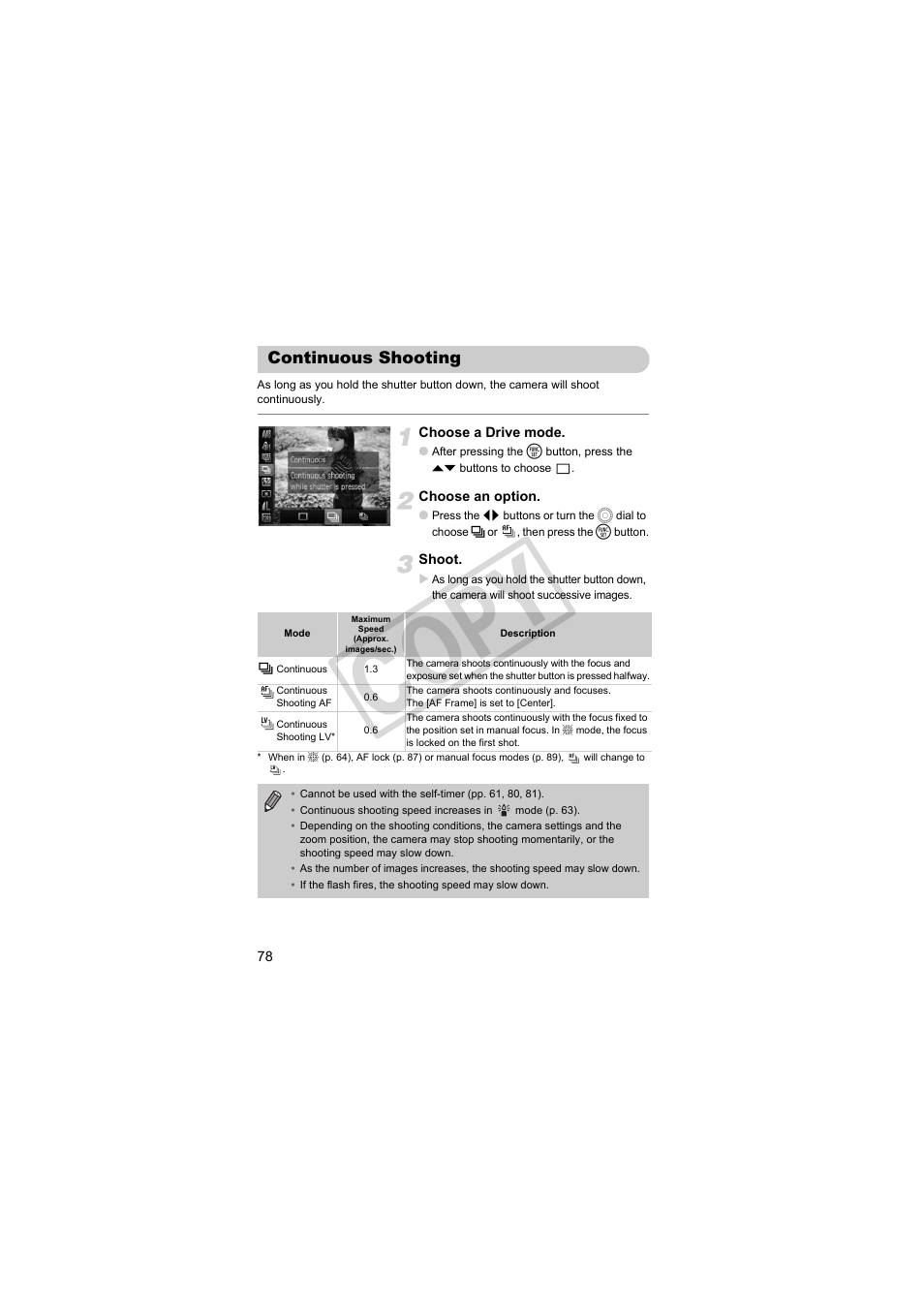 Continuous shooting, Cop y | Canon PowerShot SX30 IS User Manual | Page 78 / 196