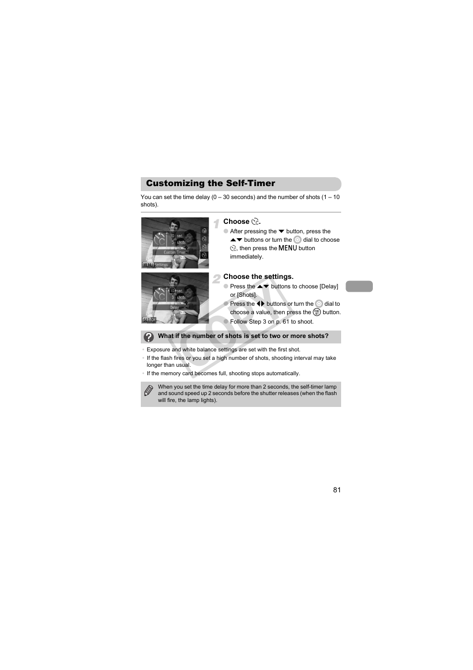 Customizing the self-timer, Cop y | Canon PowerShot SX30 IS User Manual | Page 81 / 196