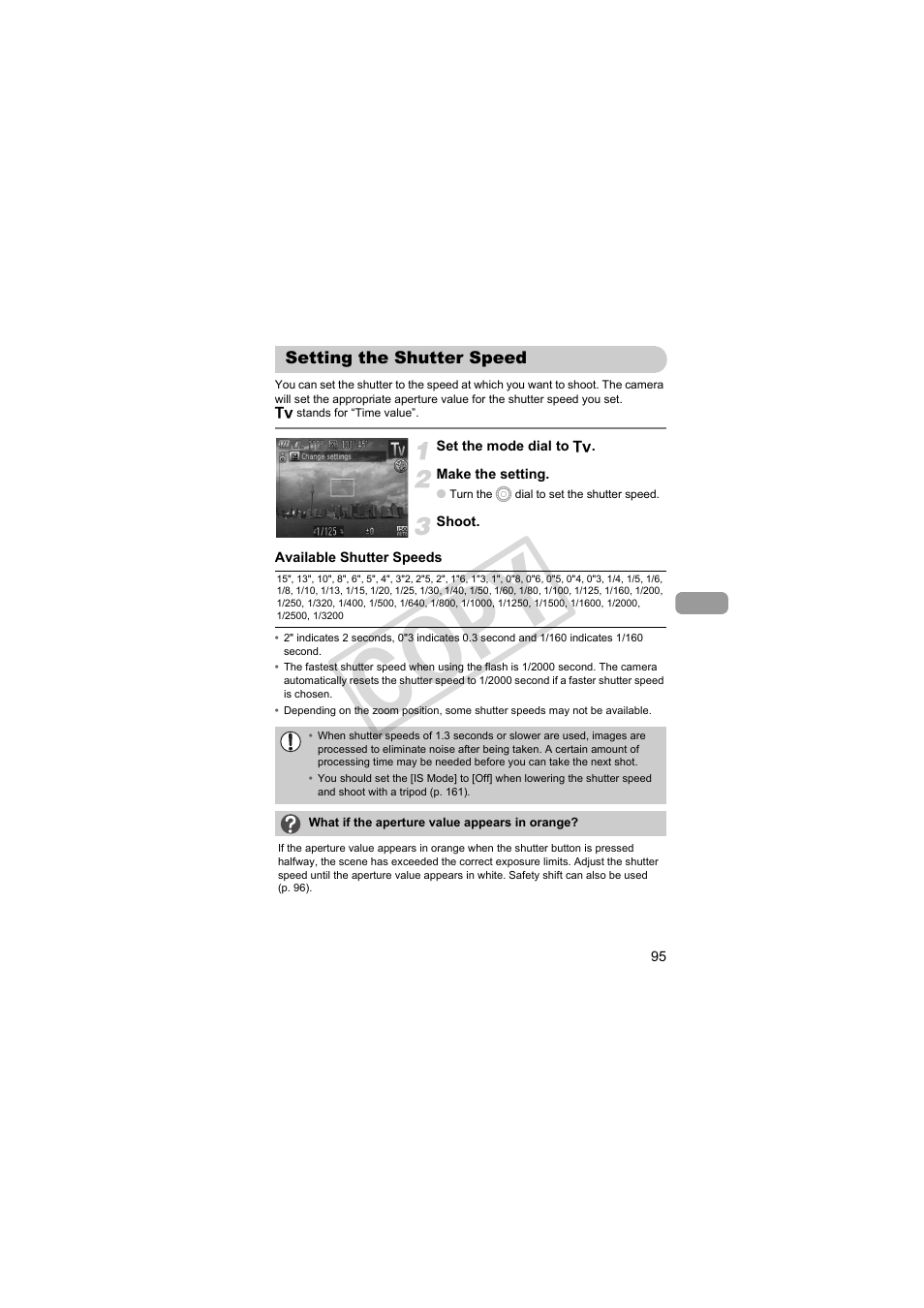 Setting the shutter speed, Cop y | Canon PowerShot SX30 IS User Manual | Page 95 / 196