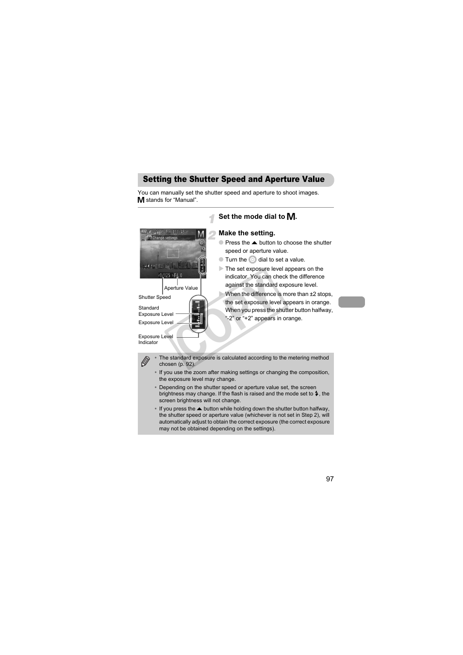 Setting the shutter speed and aperture value, Cop y | Canon PowerShot SX30 IS User Manual | Page 97 / 196