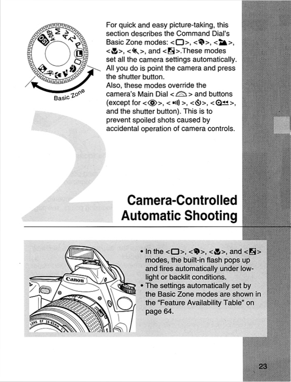 Camera-controlled automatic shooting | Canon EOS Rebel 2000 User Manual | Page 23 / 76