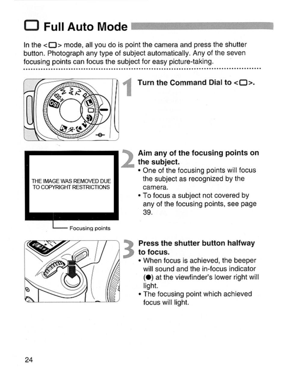 O full auto mode, Full auto mode | Canon EOS Rebel 2000 User Manual | Page 24 / 76