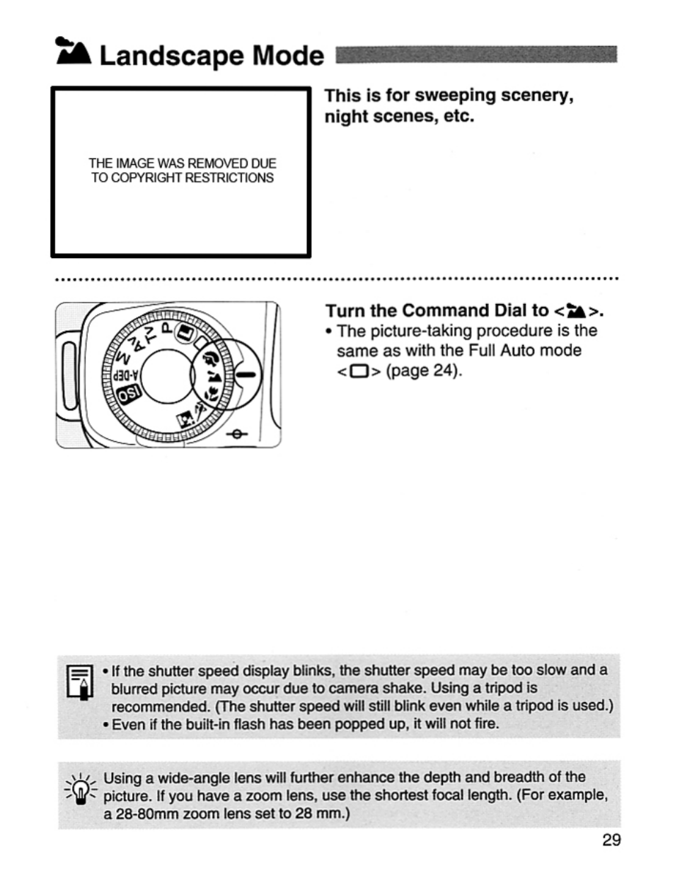 Landscape mode | Canon EOS Rebel 2000 User Manual | Page 29 / 76