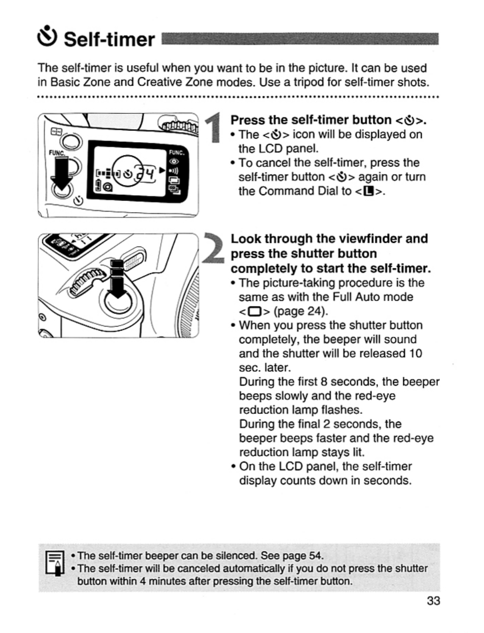 Self-timer | Canon EOS Rebel 2000 User Manual | Page 33 / 76