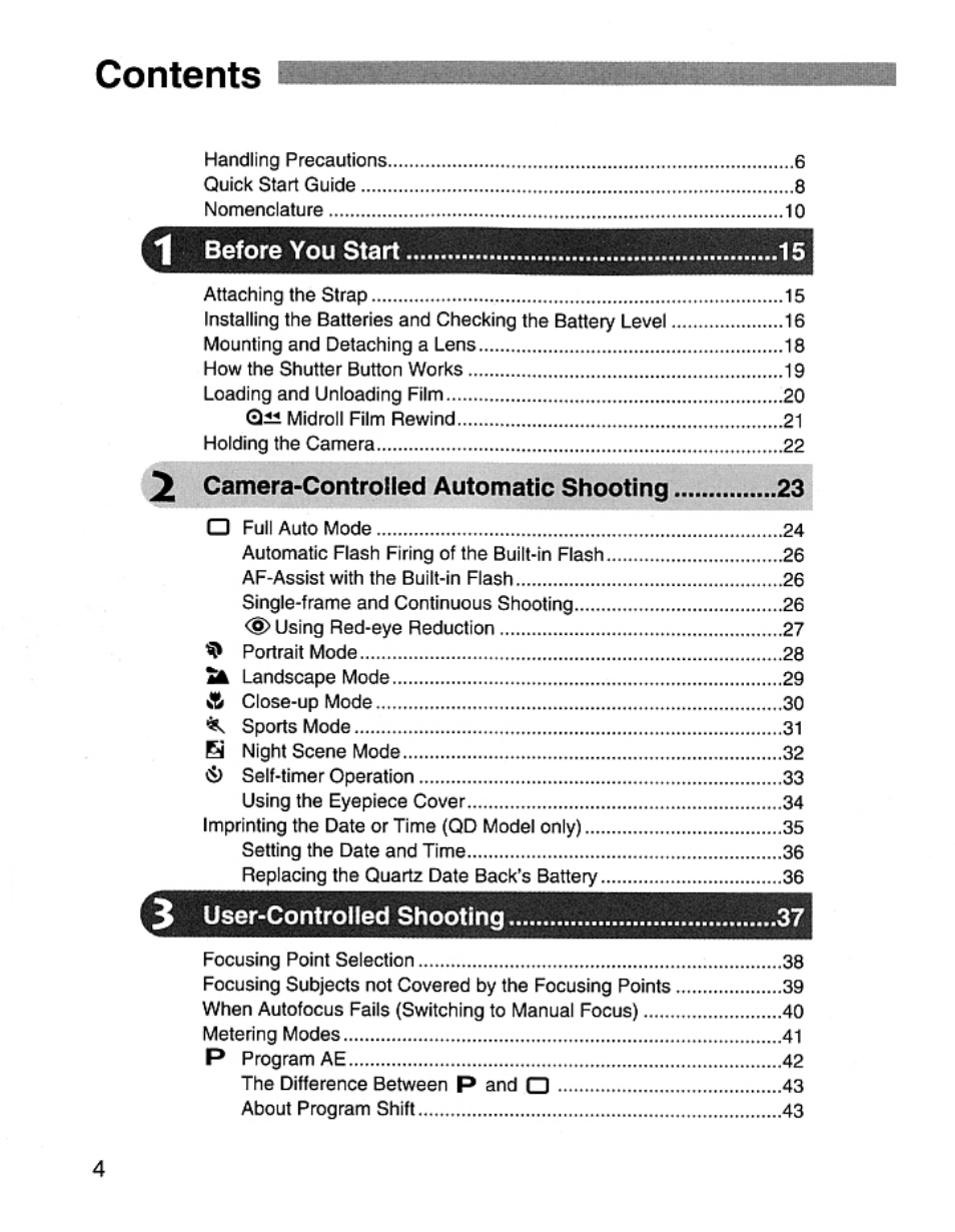 Canon EOS Rebel 2000 User Manual | Page 4 / 76