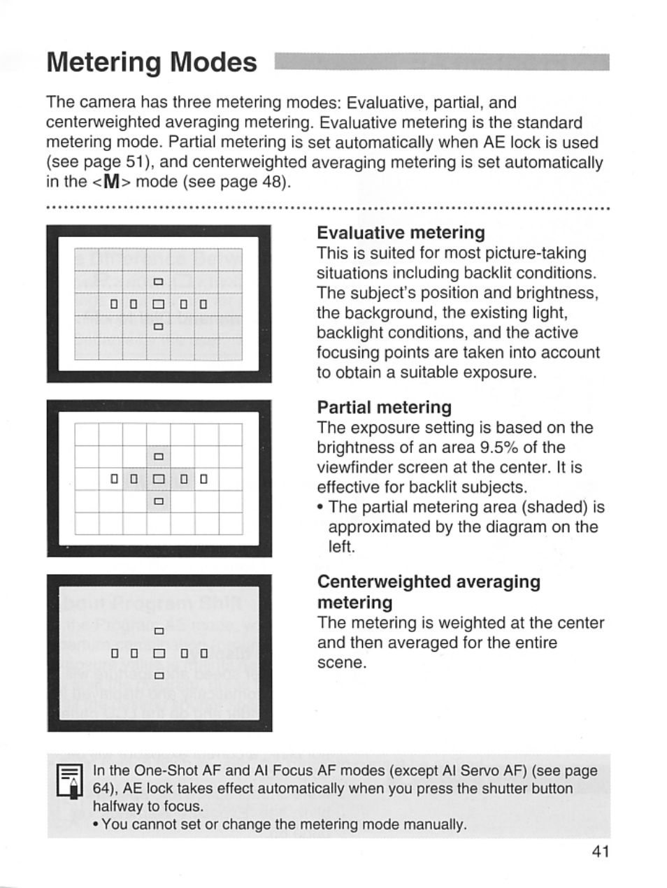 Metering modes | Canon EOS Rebel 2000 User Manual | Page 41 / 76