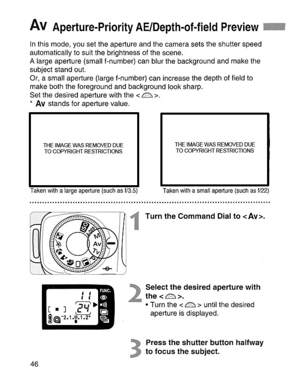 Aperture-priority ae/depth-of-fieid preview i | Canon EOS Rebel 2000 User Manual | Page 46 / 76