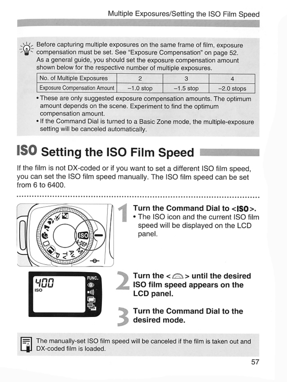 Iso setting the iso film speed, Setting the iso film speed | Canon EOS Rebel 2000 User Manual | Page 57 / 76