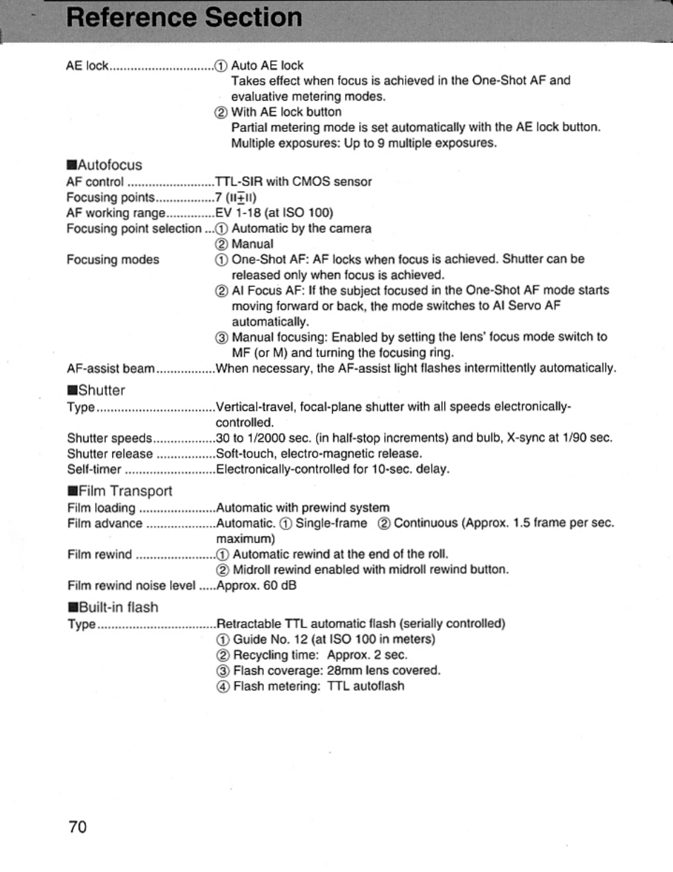 Canon EOS Rebel 2000 User Manual | Page 70 / 76
