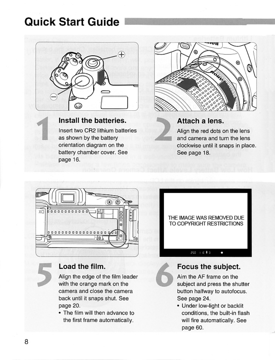 Quick start guide | Canon EOS Rebel 2000 User Manual | Page 8 / 76