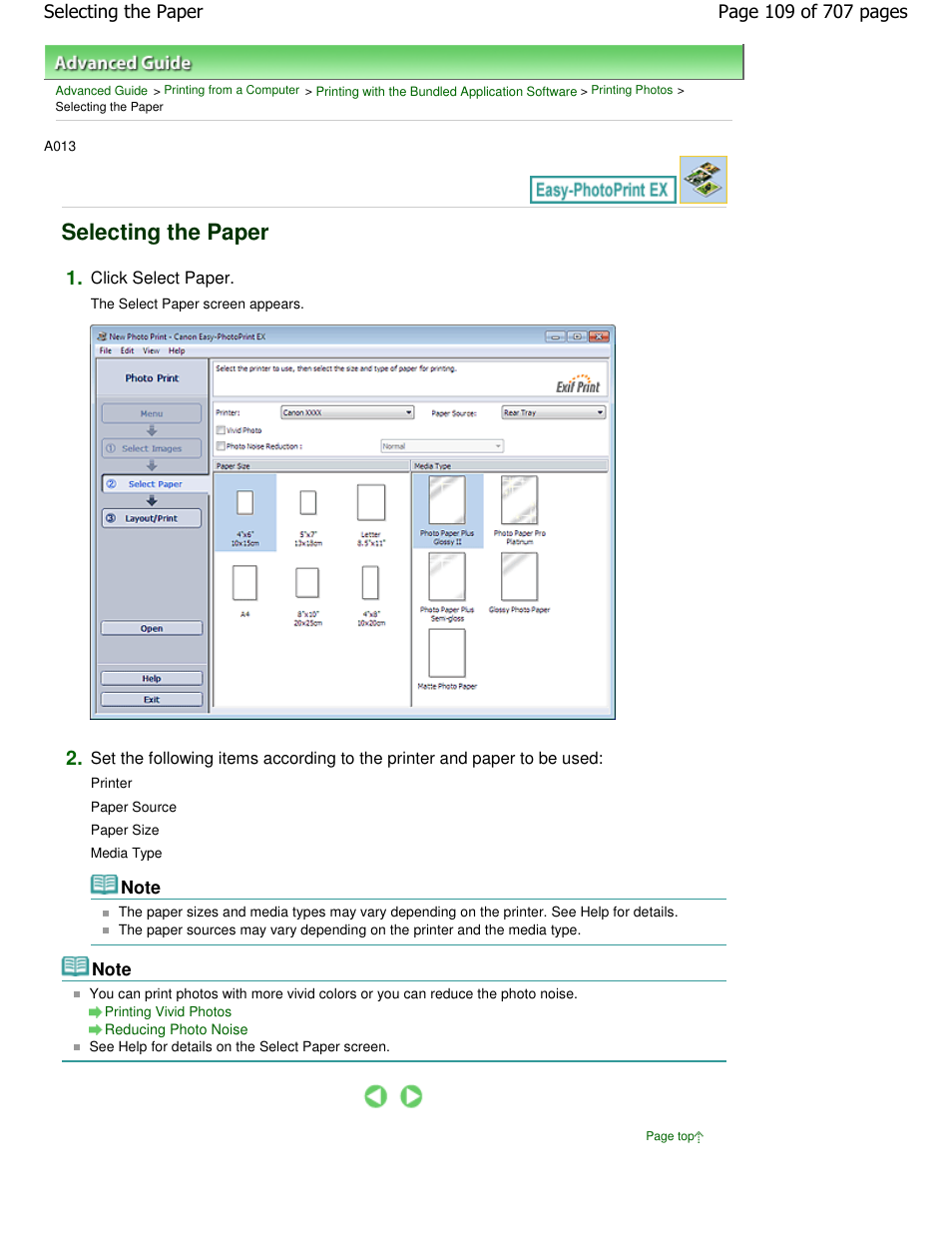 Selecting the paper | Canon mp280 User Manual | Page 109 / 707