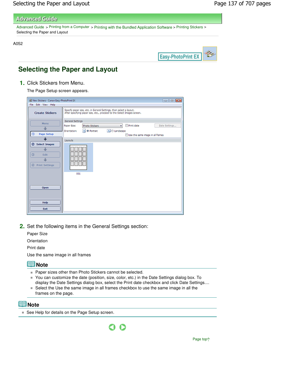 Selecting the paper and layout | Canon mp280 User Manual | Page 137 / 707