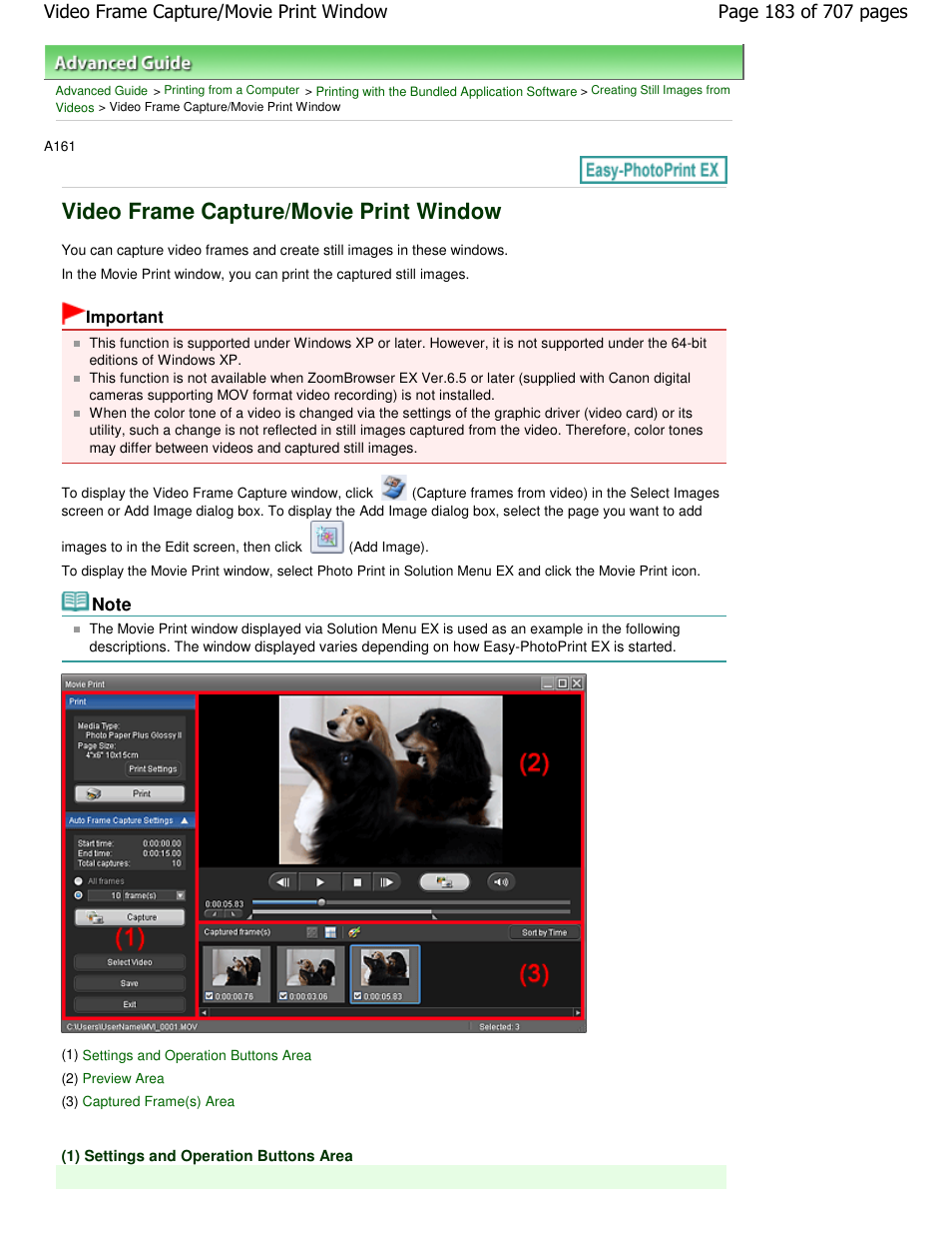 Video frame capture/movie print window | Canon mp280 User Manual | Page 183 / 707