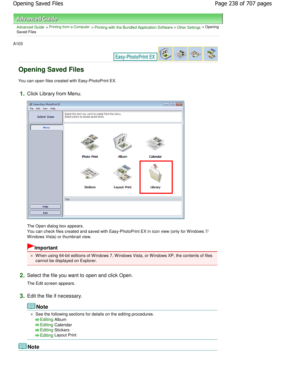 Opening saved files | Canon mp280 User Manual | Page 238 / 707