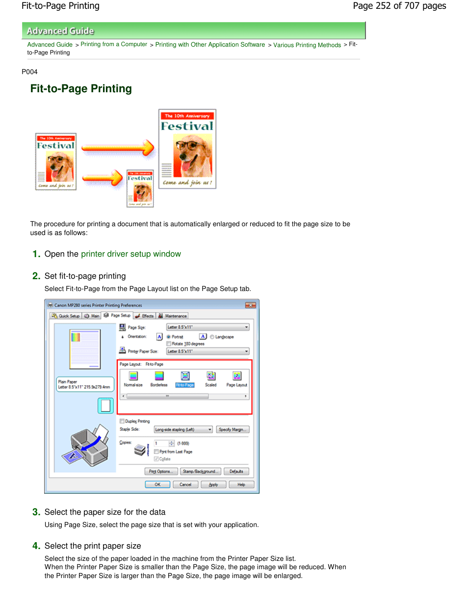 Fit-to-page printing | Canon mp280 User Manual | Page 252 / 707