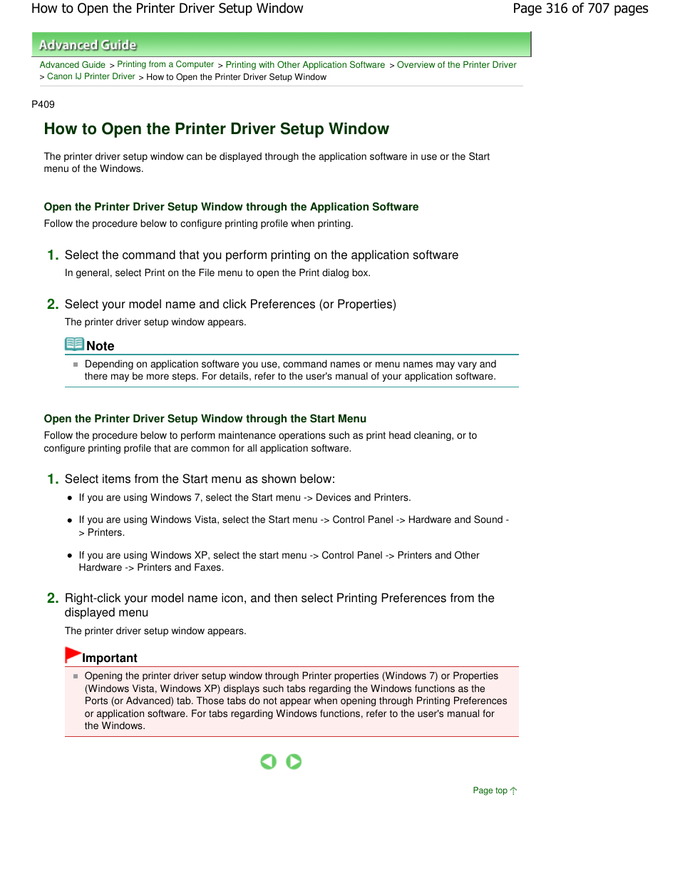 How to open the printer driver setup window | Canon mp280 User Manual | Page 316 / 707