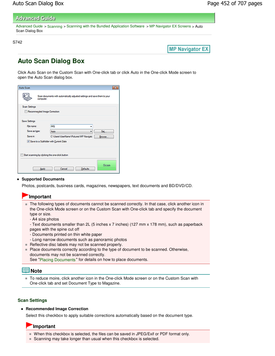 Auto scan dialog box | Canon mp280 User Manual | Page 452 / 707