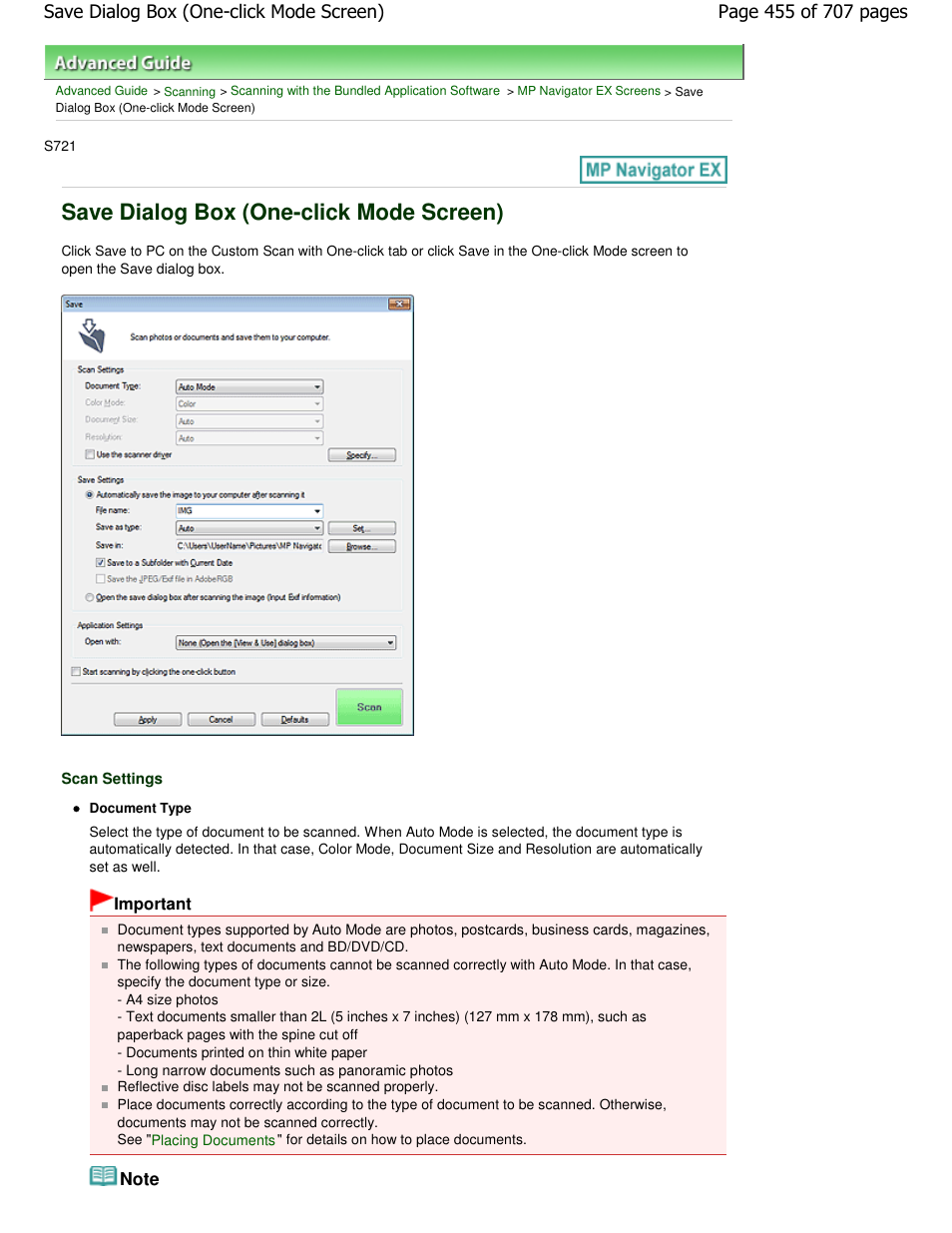 Save dialog box (one-click mode screen) | Canon mp280 User Manual | Page 455 / 707