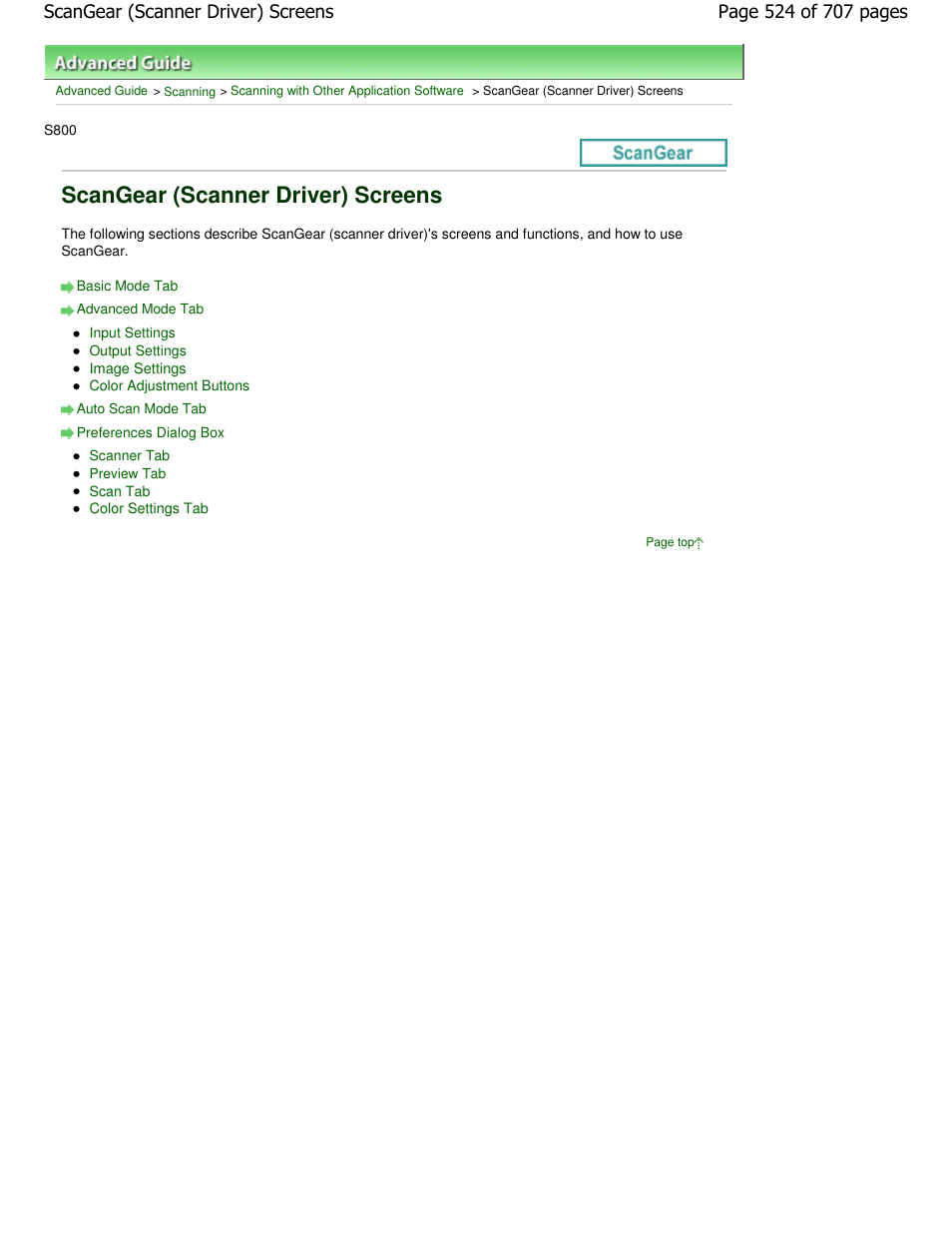 Scangear (scanner driver) screens | Canon mp280 User Manual | Page 524 / 707