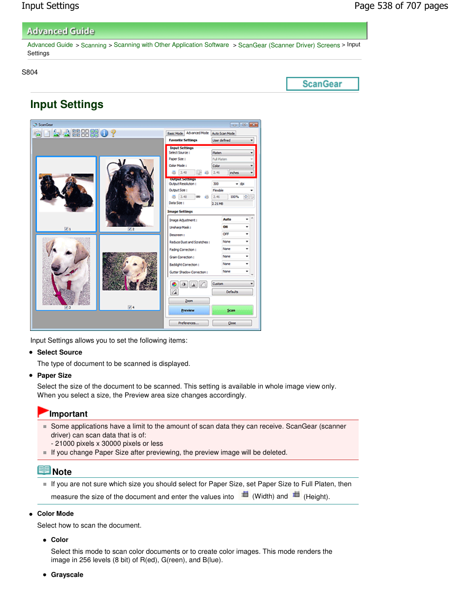 Input settings | Canon mp280 User Manual | Page 538 / 707