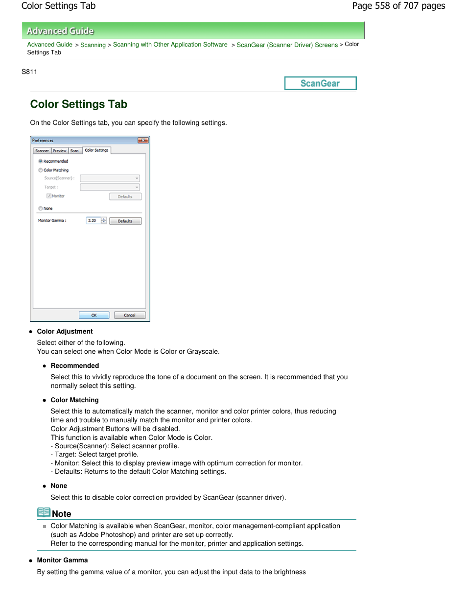 Color settings tab | Canon mp280 User Manual | Page 558 / 707