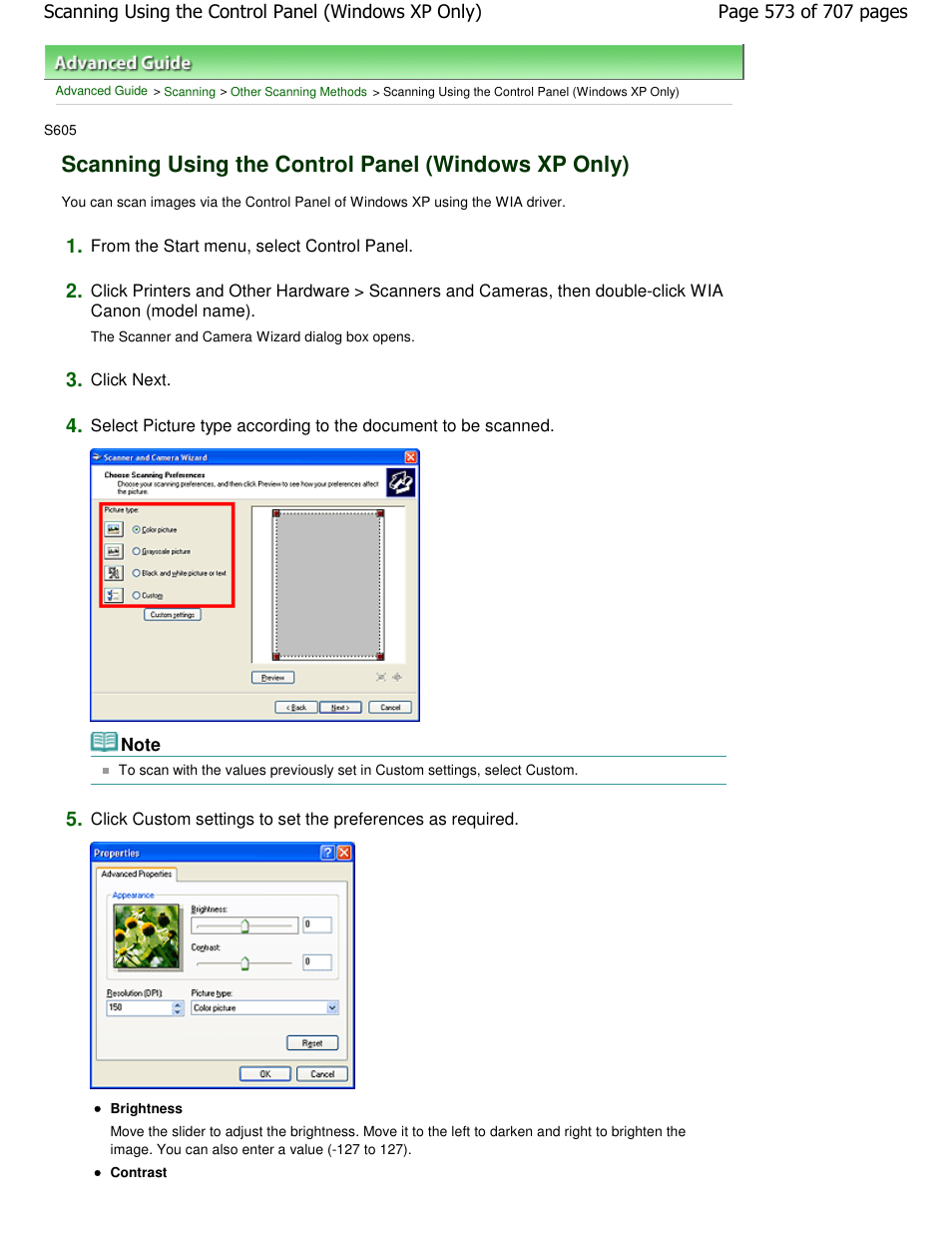 Scanning using the control panel (windows xp only) | Canon mp280 User Manual | Page 573 / 707