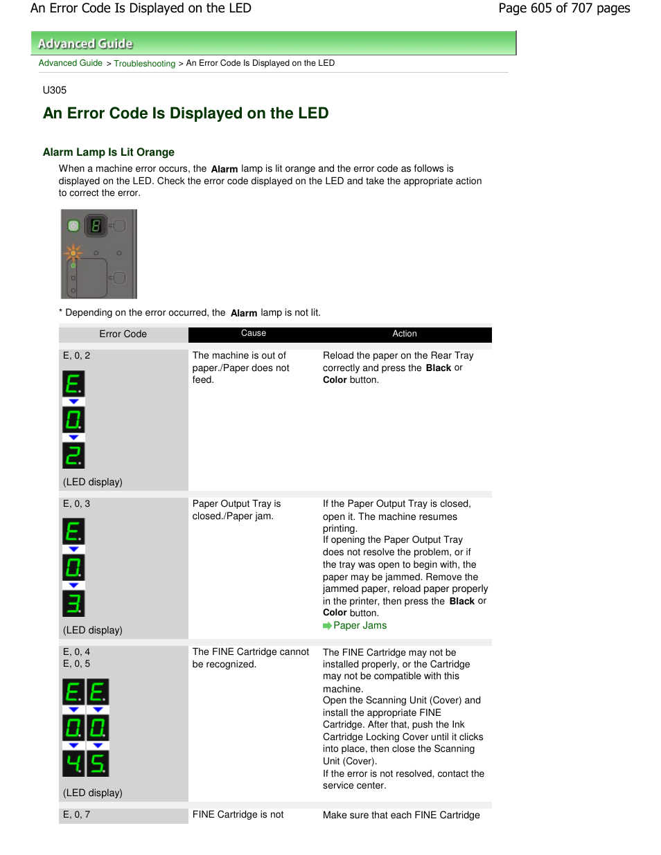 An error code is displayed on the led | Canon mp280 User Manual | Page 605 / 707