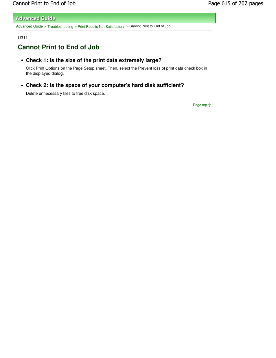 Cannot print to end of job | Canon mp280 User Manual | Page 615 / 707