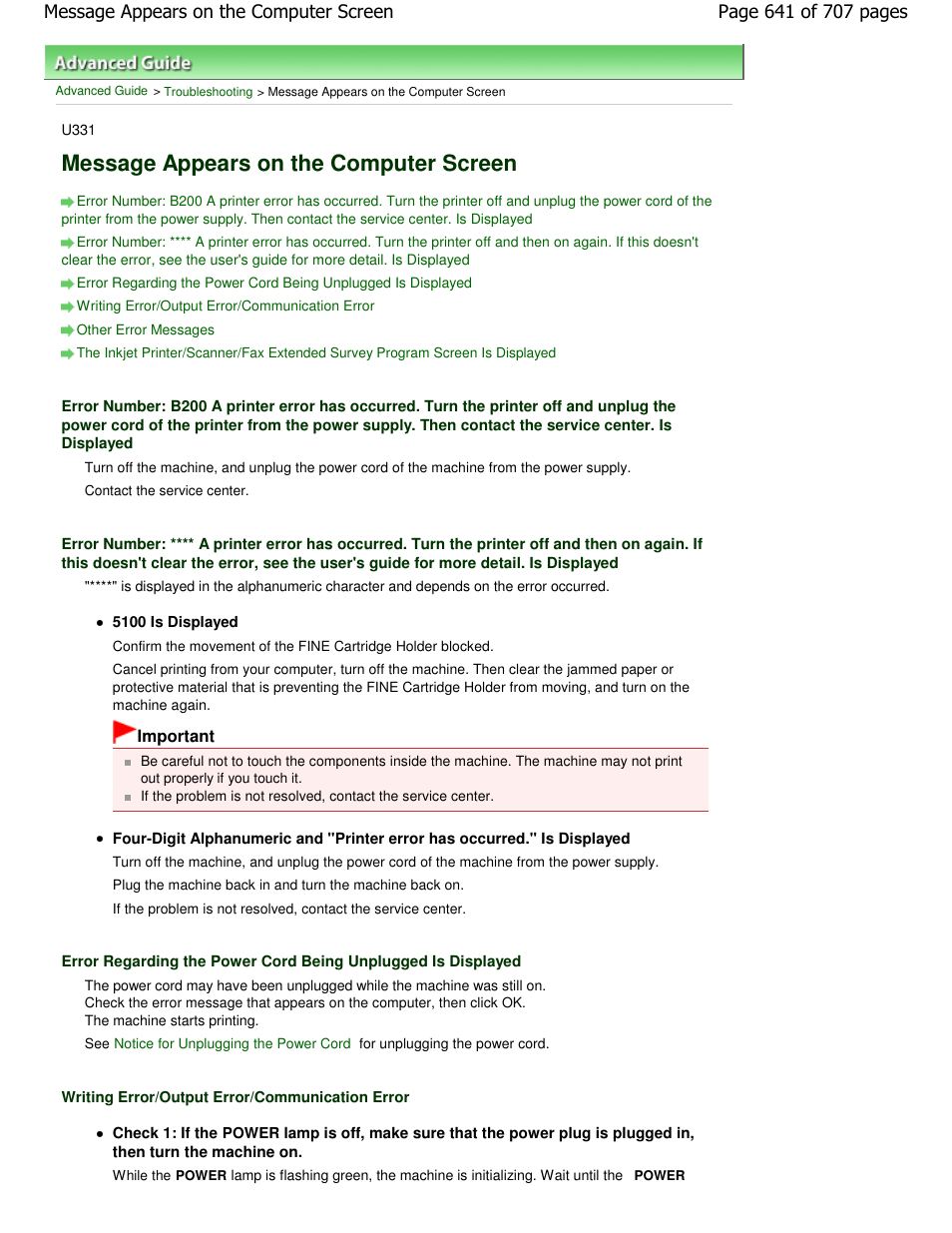 Message appears on the computer screen | Canon mp280 User Manual | Page 641 / 707