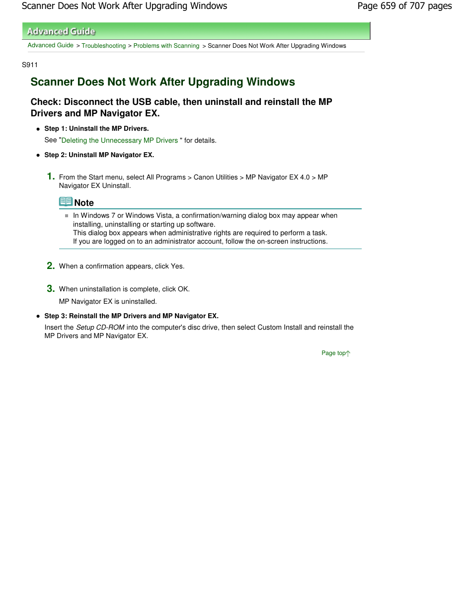 Scanner does not work after upgrading windows | Canon mp280 User Manual | Page 659 / 707