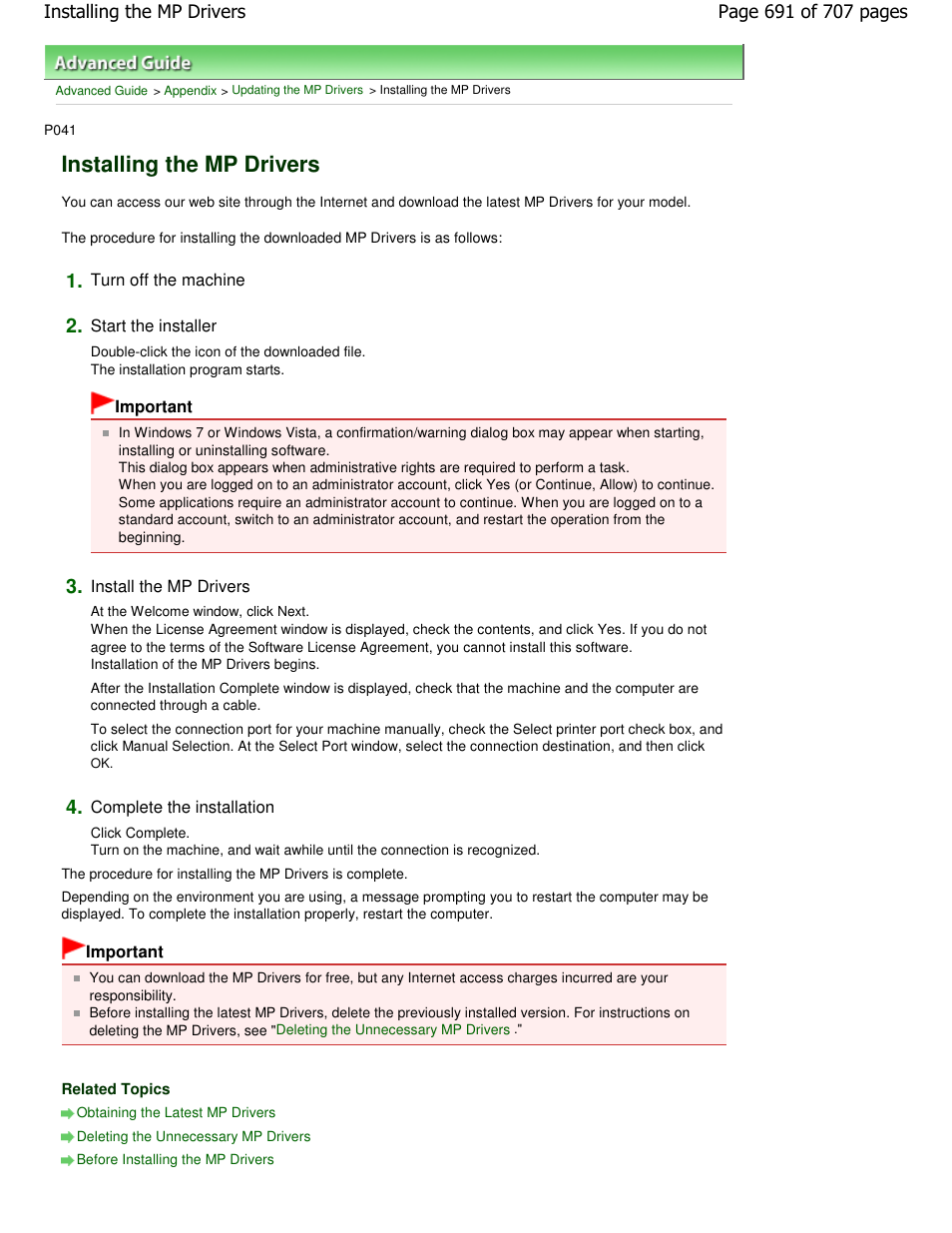 Installing the mp drivers | Canon mp280 User Manual | Page 691 / 707