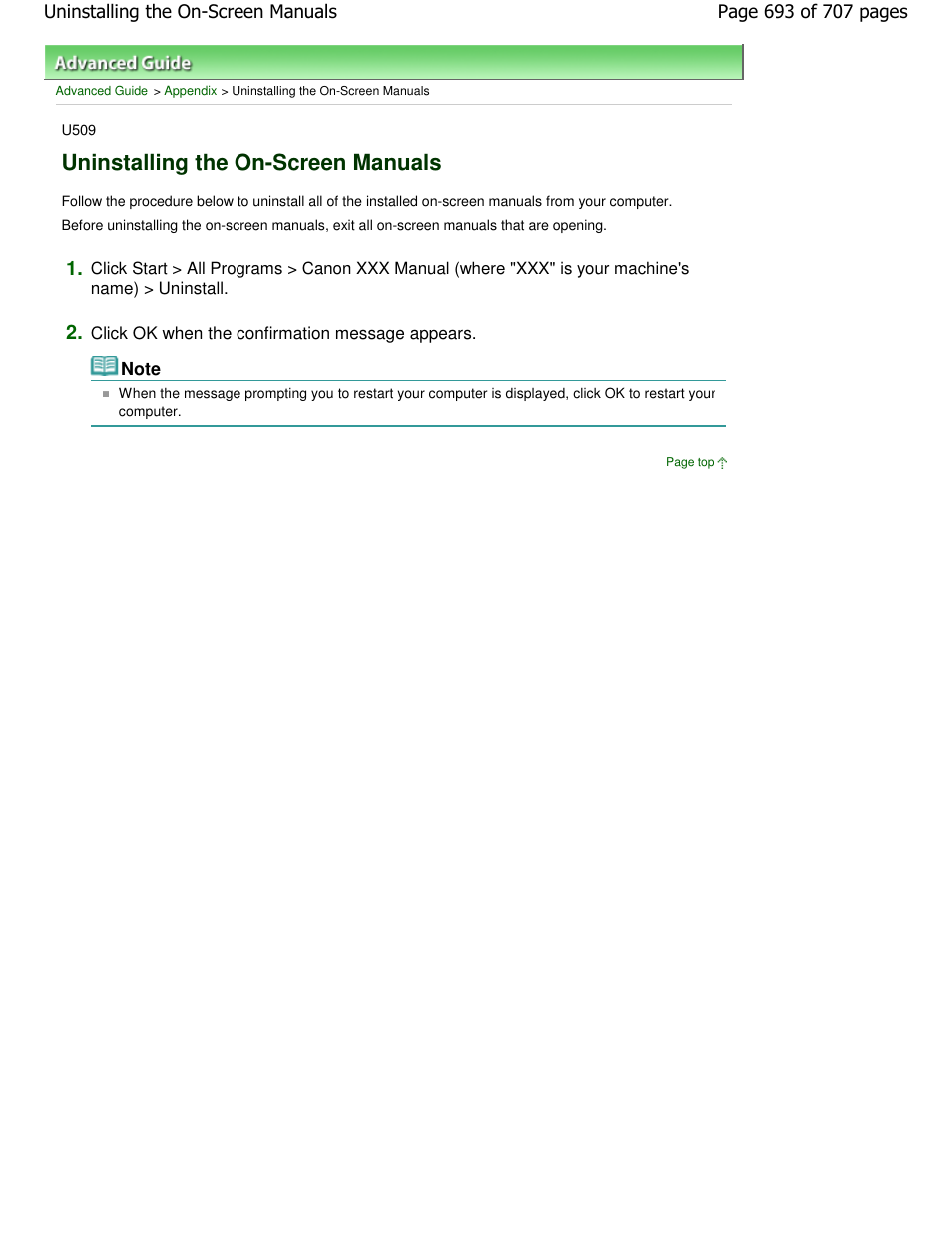 Uninstalling the on-screen manuals | Canon mp280 User Manual | Page 693 / 707