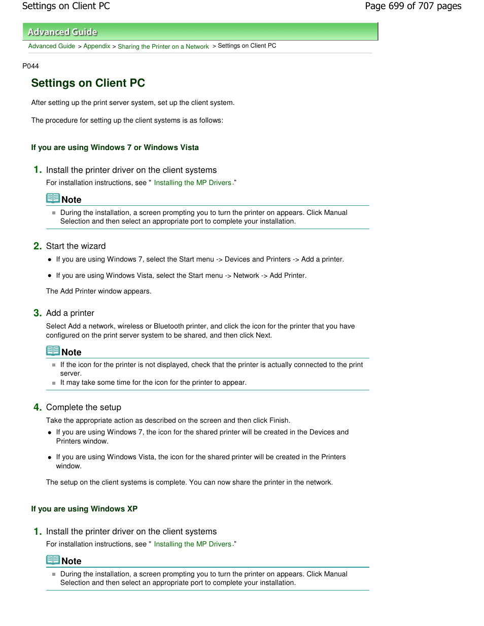 Settings on client pc | Canon mp280 User Manual | Page 699 / 707