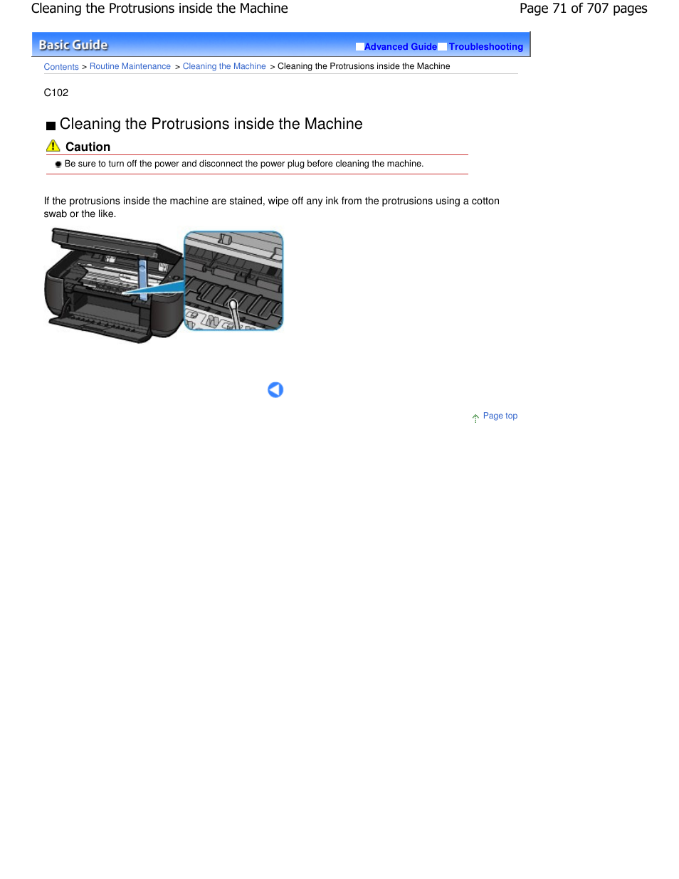 Cleaning the protrusions inside the machine | Canon mp280 User Manual | Page 71 / 707