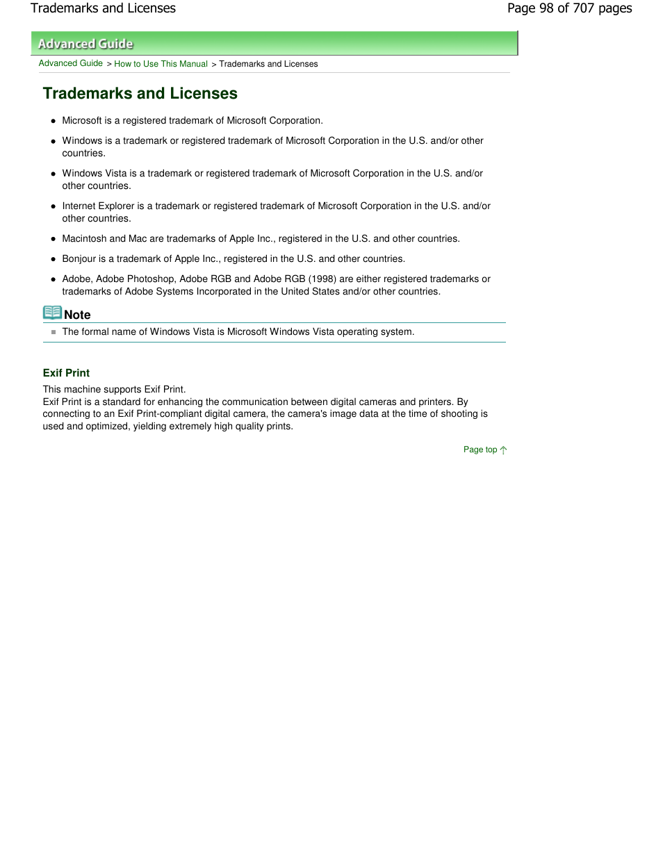 Trademarks and licenses | Canon mp280 User Manual | Page 98 / 707